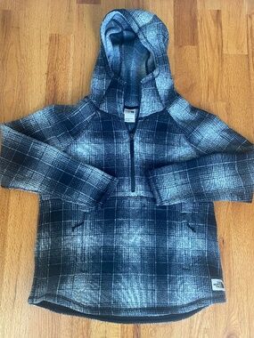 North Face Crescent Fleece Pullover Half zip Womens Hoodie Grey Black Plaid Sz L
